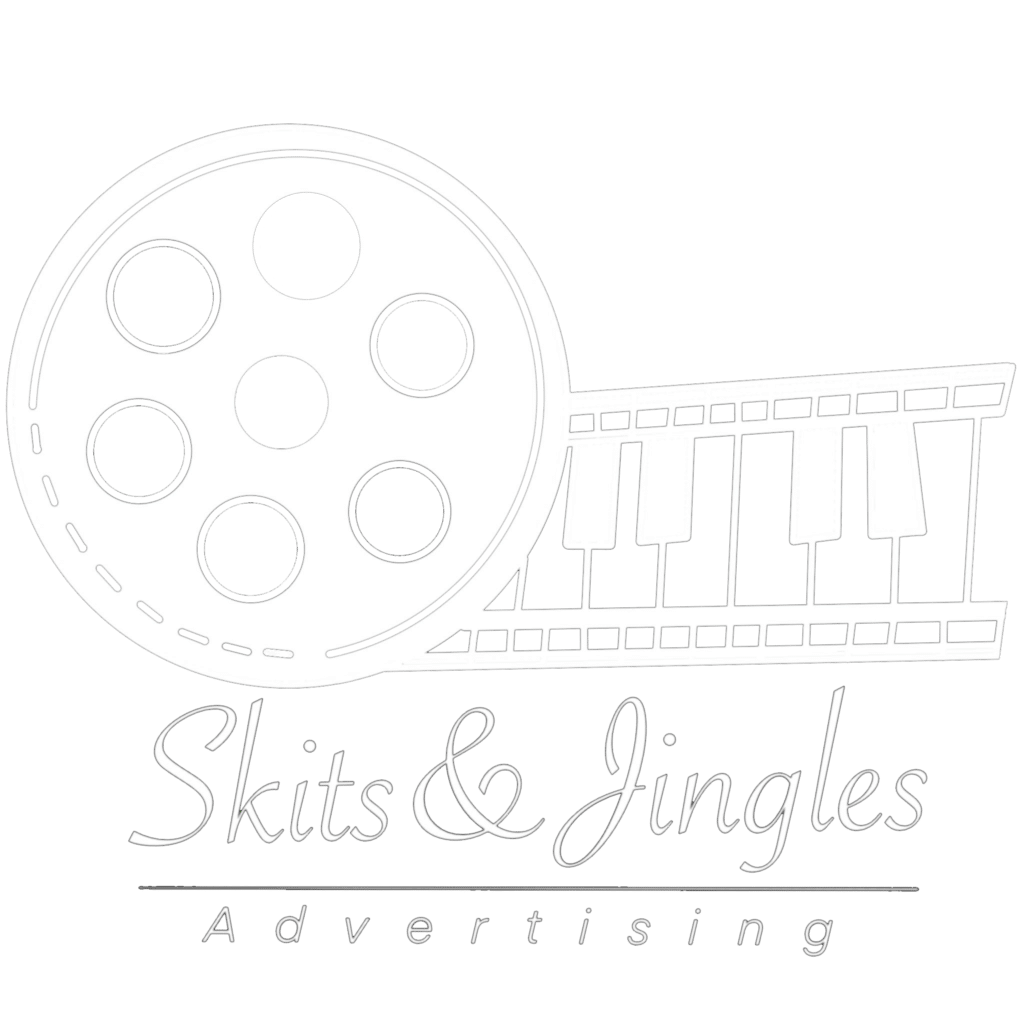 Skits and Jingles Advertising Logo in White